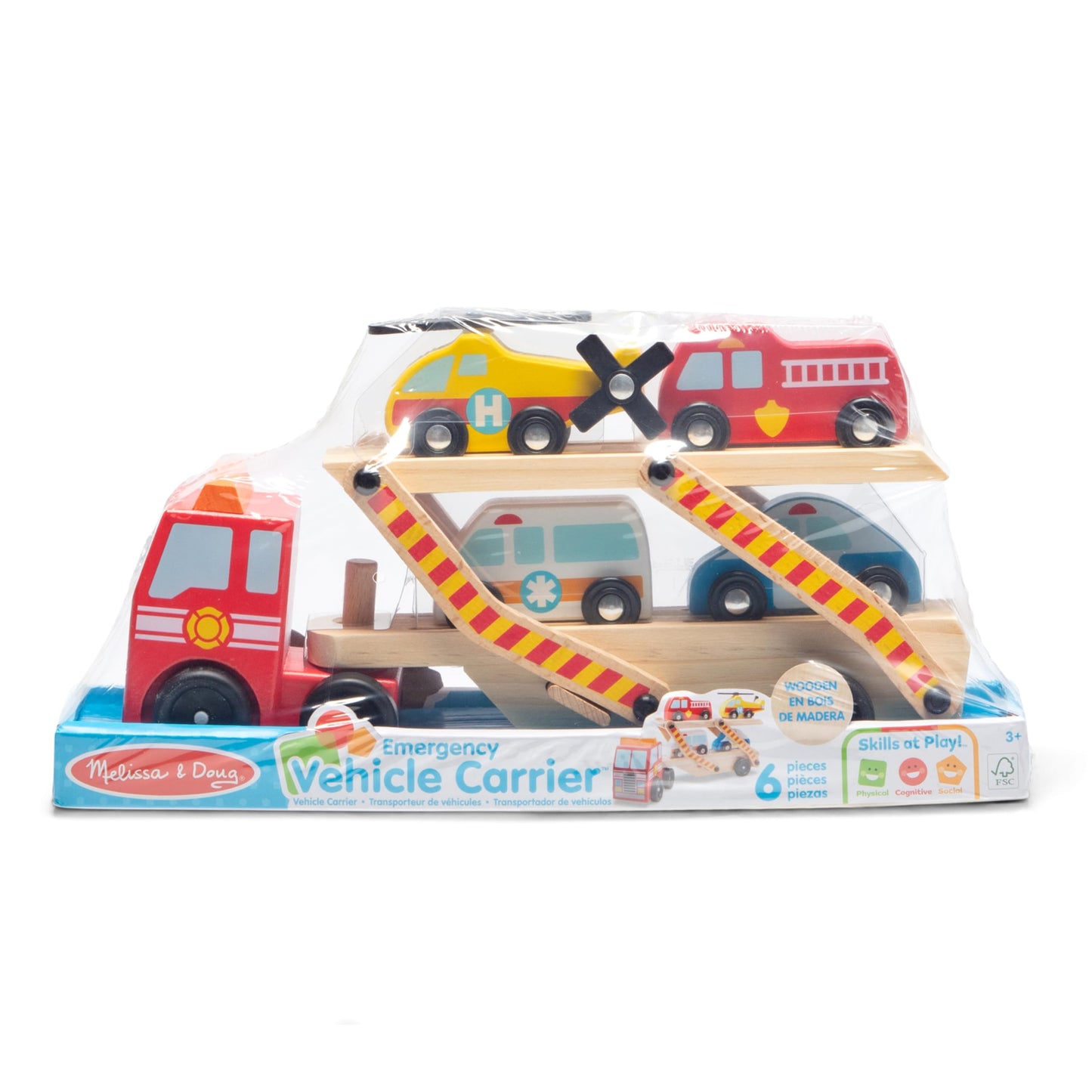 Melissa & Doug Emergency Vehicle Carrier Truck with 4 Rescue Vehicles | Wooden Playset