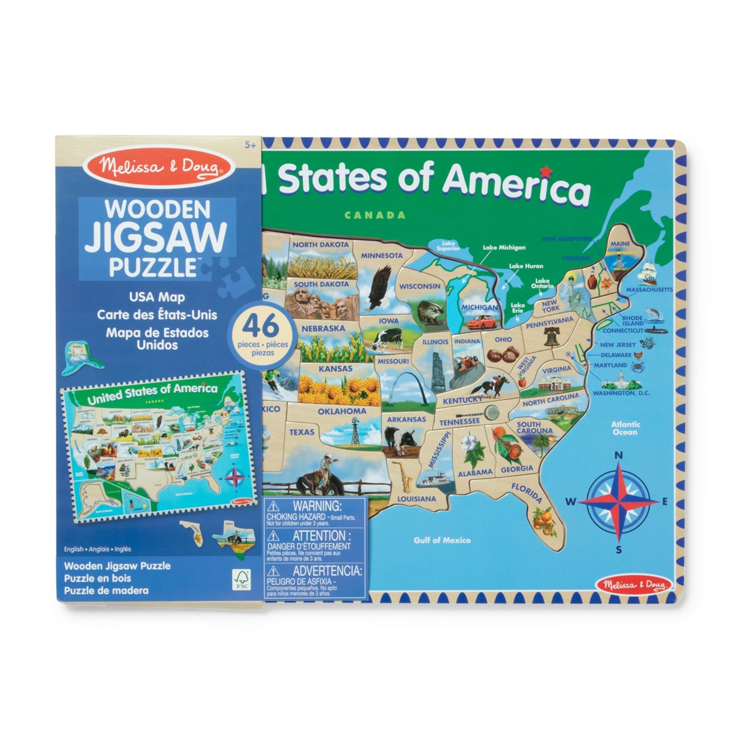 Melissa & Doug USA Map Wooden Puzzle (45 Pieces) – Educational Geography Toy