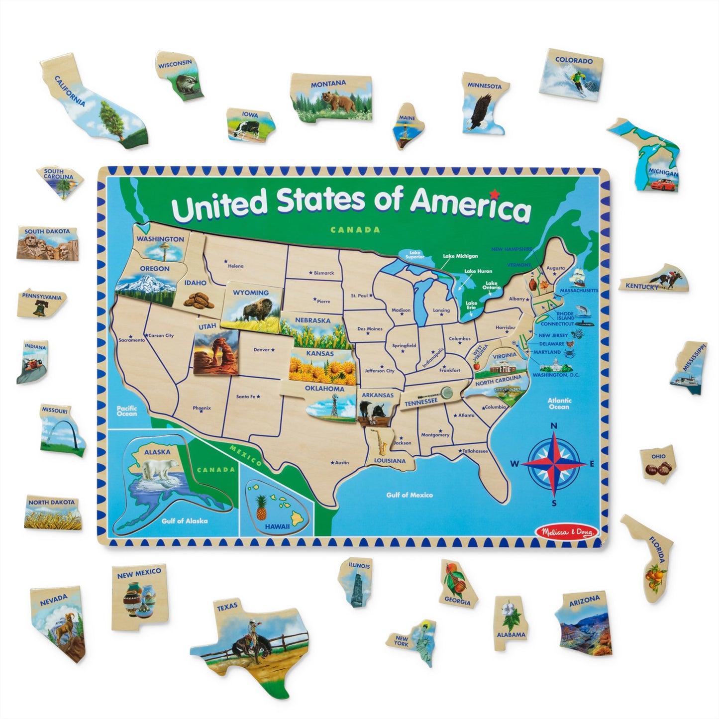 Melissa & Doug USA Map Wooden Puzzle (45 Pieces) – Educational Geography Toy