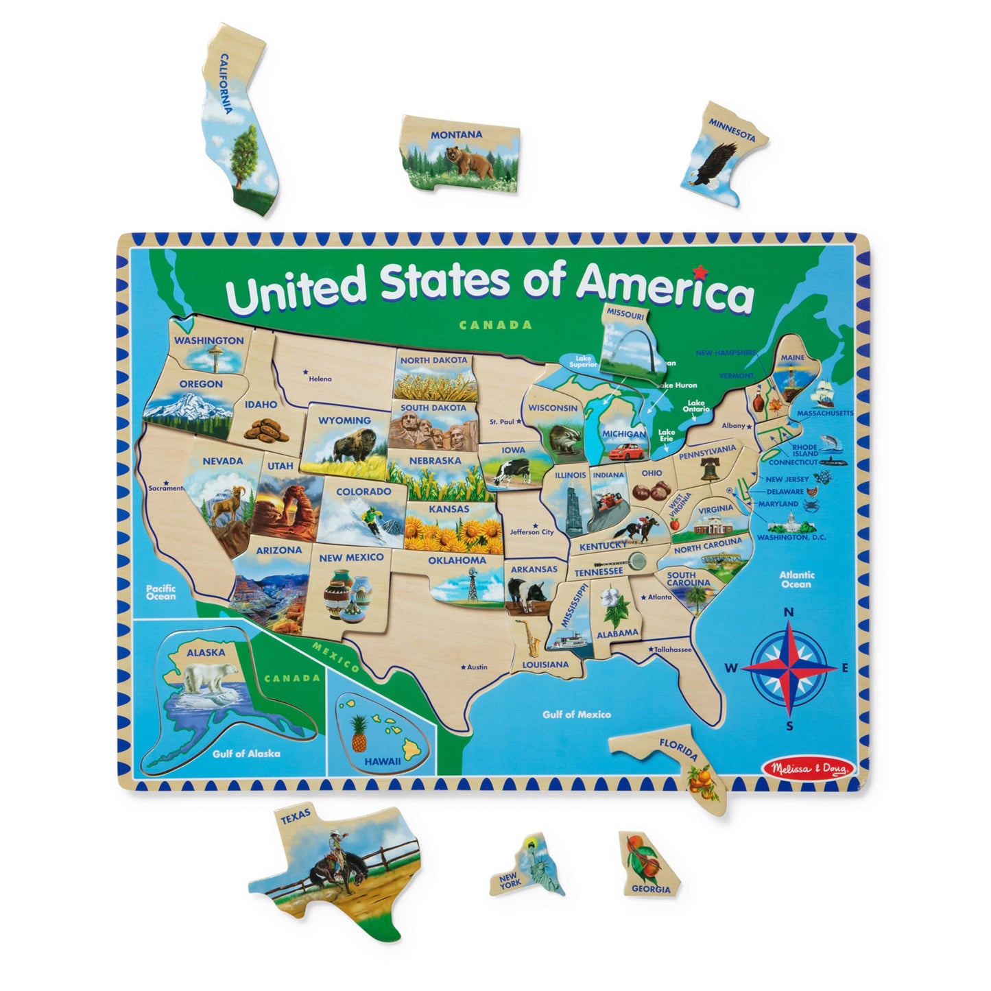Melissa & Doug USA Map Wooden Puzzle (45 Pieces) – Educational Geography Toy