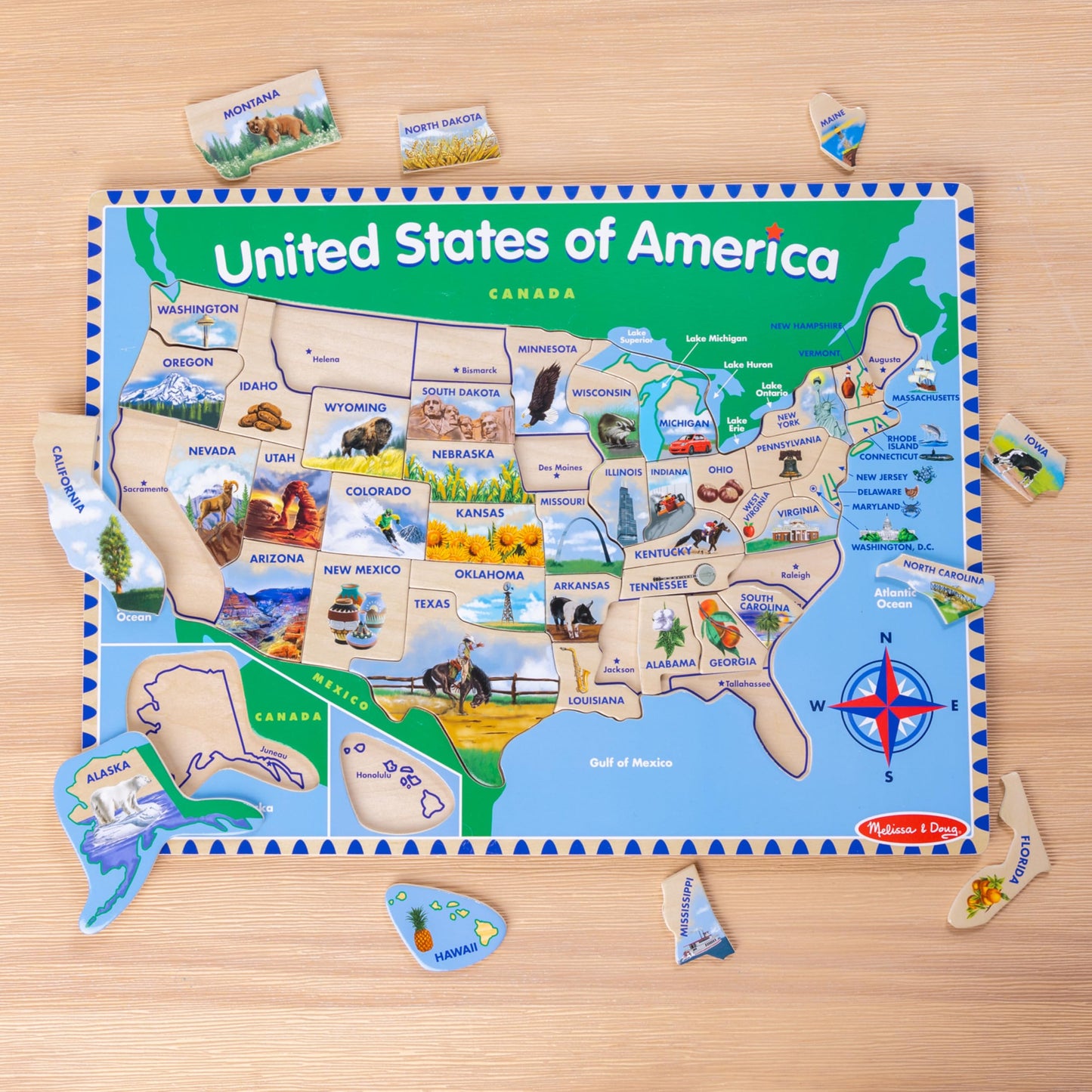 Melissa & Doug USA Map Wooden Puzzle (45 Pieces) – Educational Geography Toy