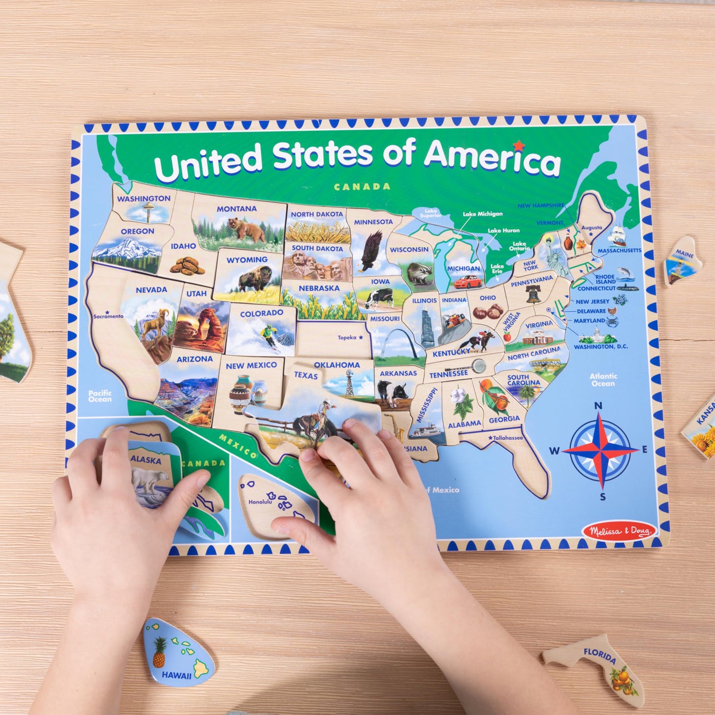 Melissa & Doug USA Map Wooden Puzzle (45 Pieces) – Educational Geography Toy