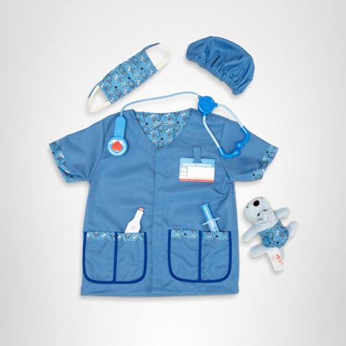 Melissa & Doug Veterinarian Role Play Costume Set for Kids 3+ | Plush Puppy & Stethoscope