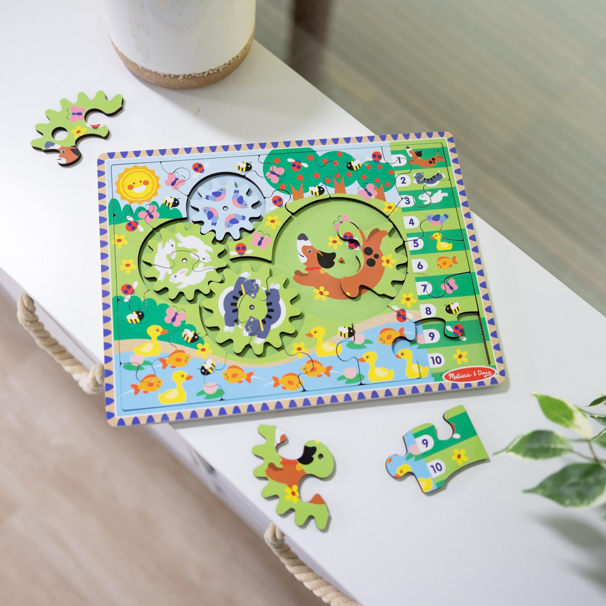 Melissa & Doug Wooden Animal Chase Gear Puzzle — 24-Piece Spinning Jigsaw for Ages 3+