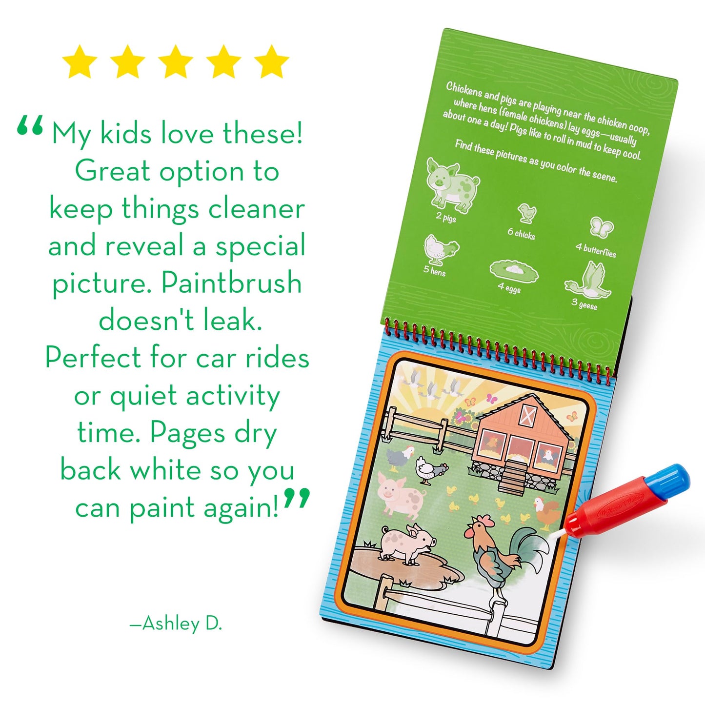 Melissa & Doug Water Wow! Farm Friends – Mess-Free Reusable Water Reveal Pad for Kids 3–7