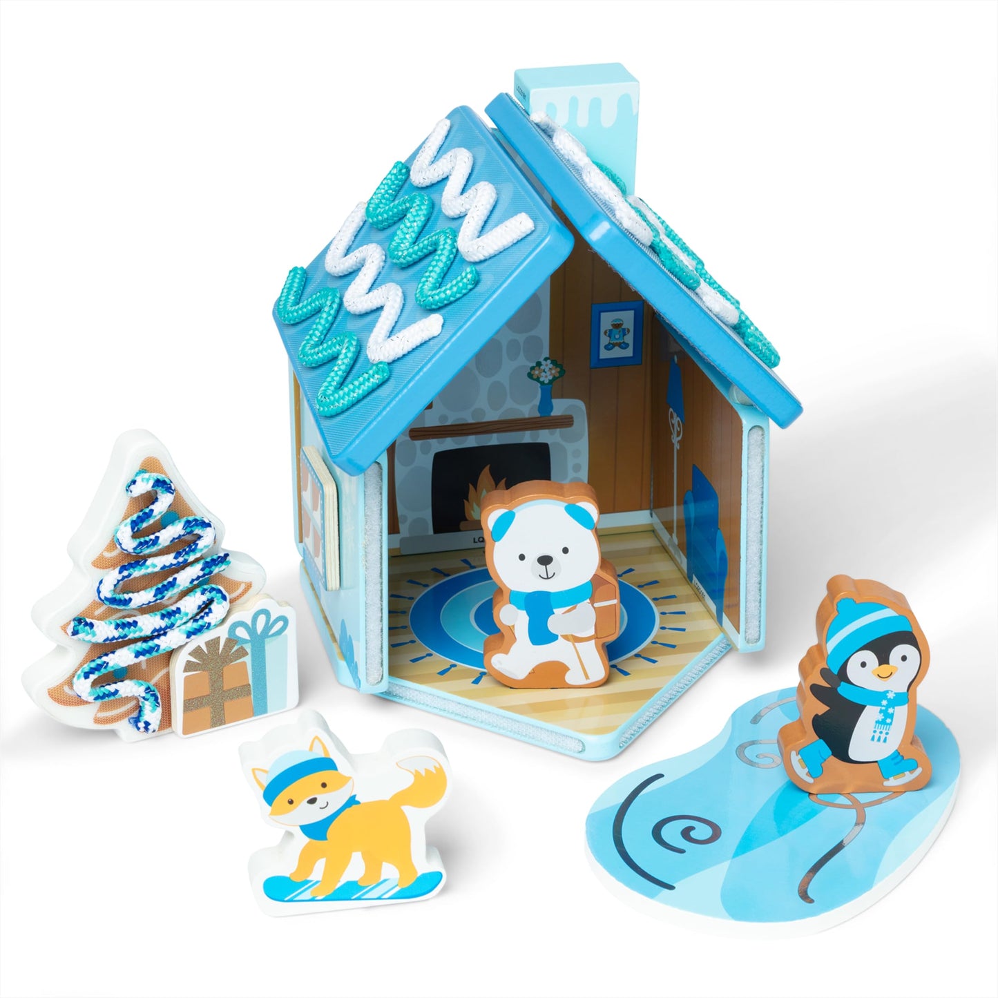 Melissa & Doug Winter Frost Wooden Gingerbread House Play Set – Reusable Decor for Imaginative Snowy Play (Ages 3+)