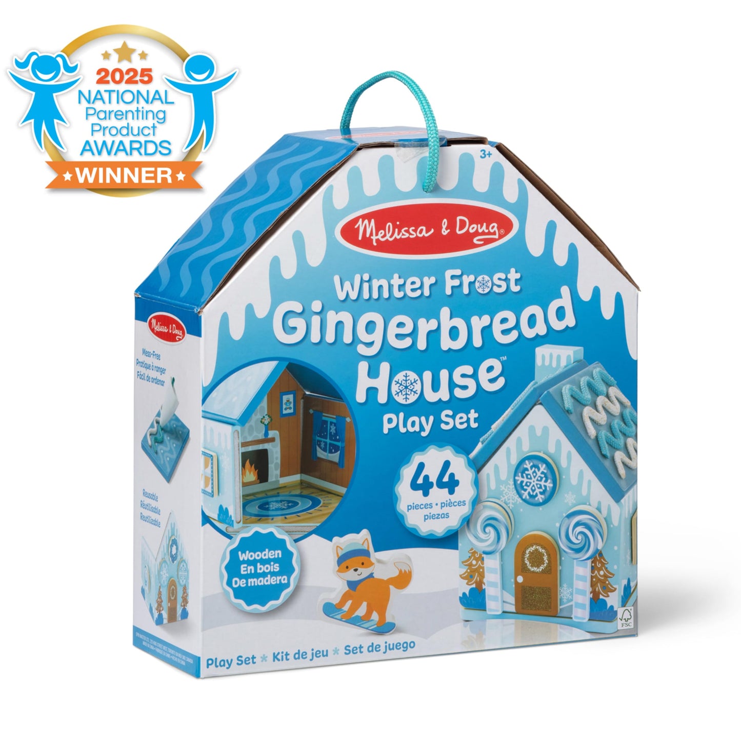 Melissa & Doug Winter Frost Wooden Gingerbread House Play Set – Reusable Decor for Imaginative Snowy Play (Ages 3+)