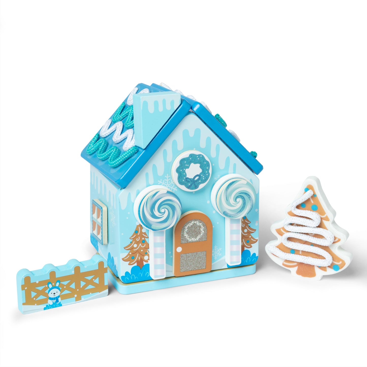 Melissa & Doug Winter Frost Wooden Gingerbread House Play Set – Reusable Decor for Imaginative Snowy Play (Ages 3+)
