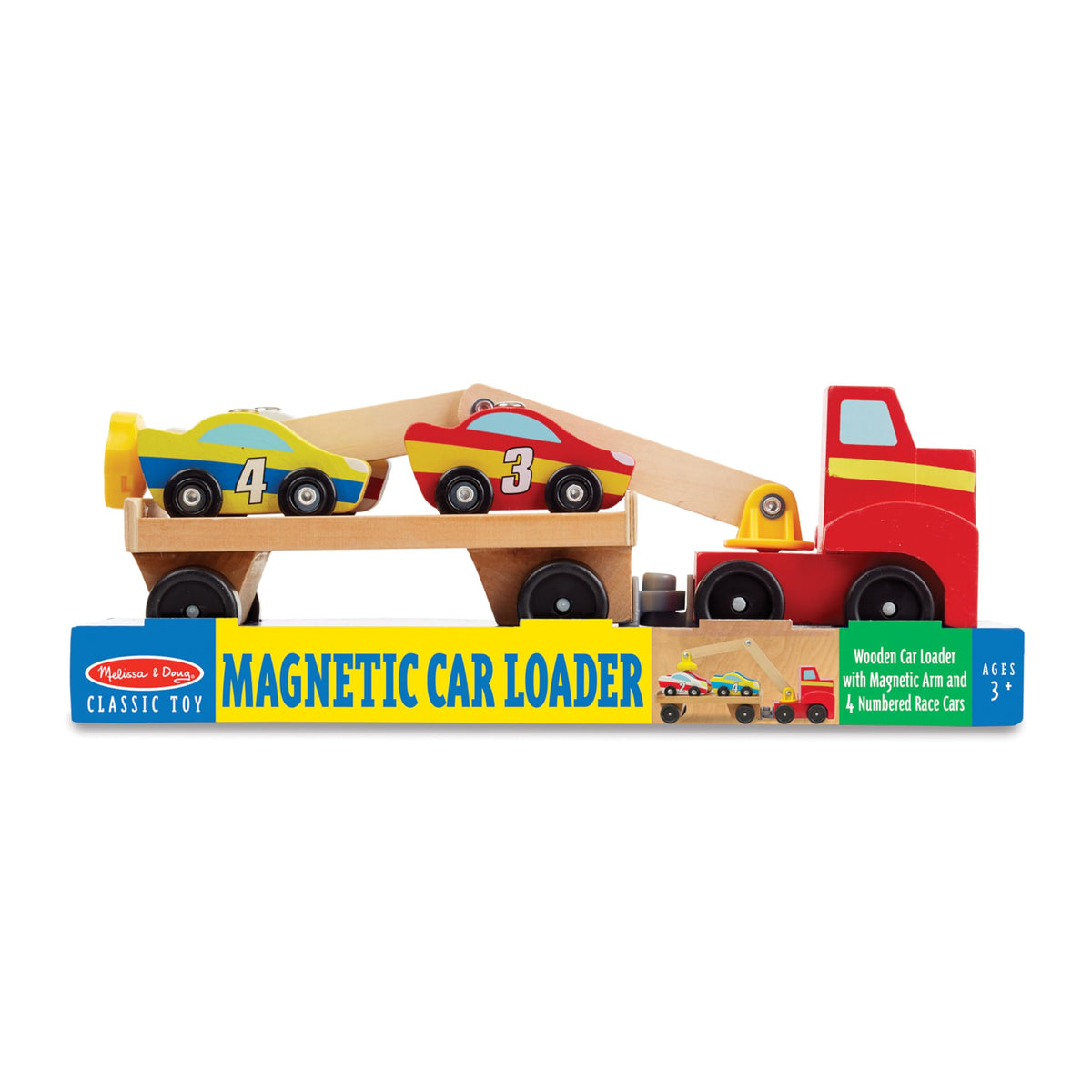 Melissa & Doug Magnetic Car Loader Wooden Truck Crane with 4 Cars & Trailer