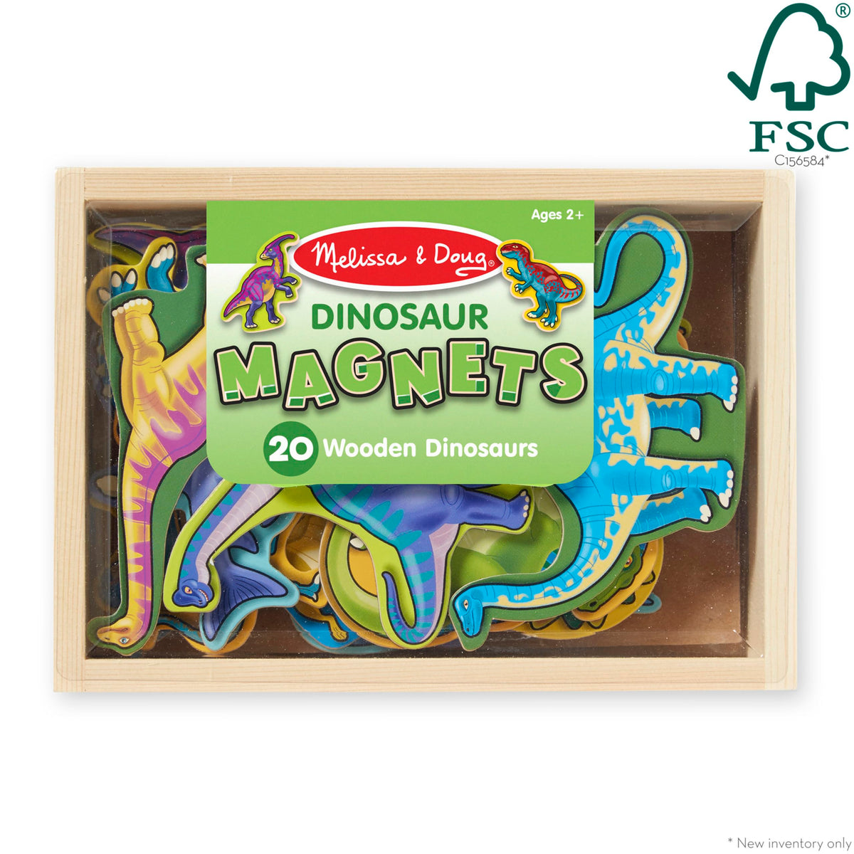Melissa & Doug Magnetic Wooden Dinosaurs – 20-Piece Dino Magnets in Wooden Storage Box