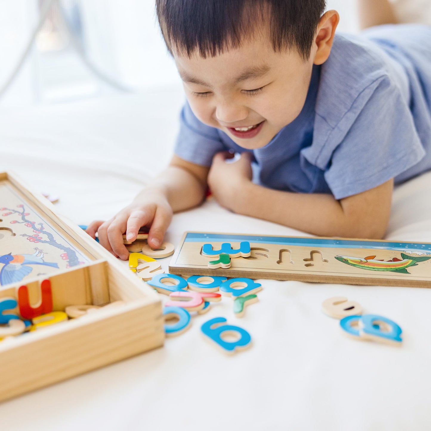 Melissa & Doug See & Spell: Wooden Spelling Boards with 64 Letters