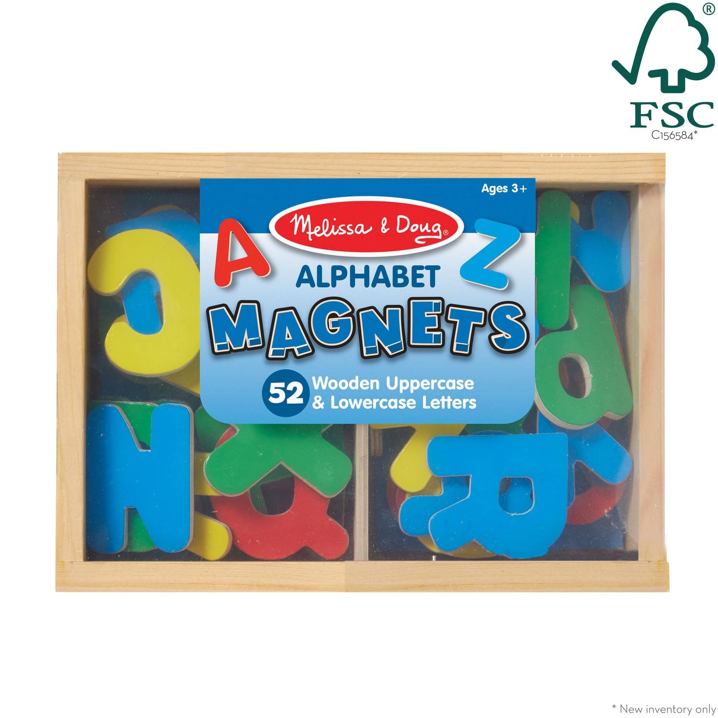 Melissa & Doug 52 Wooden Alphabet Magnets in a Box – Uppercase & Lowercase Letters