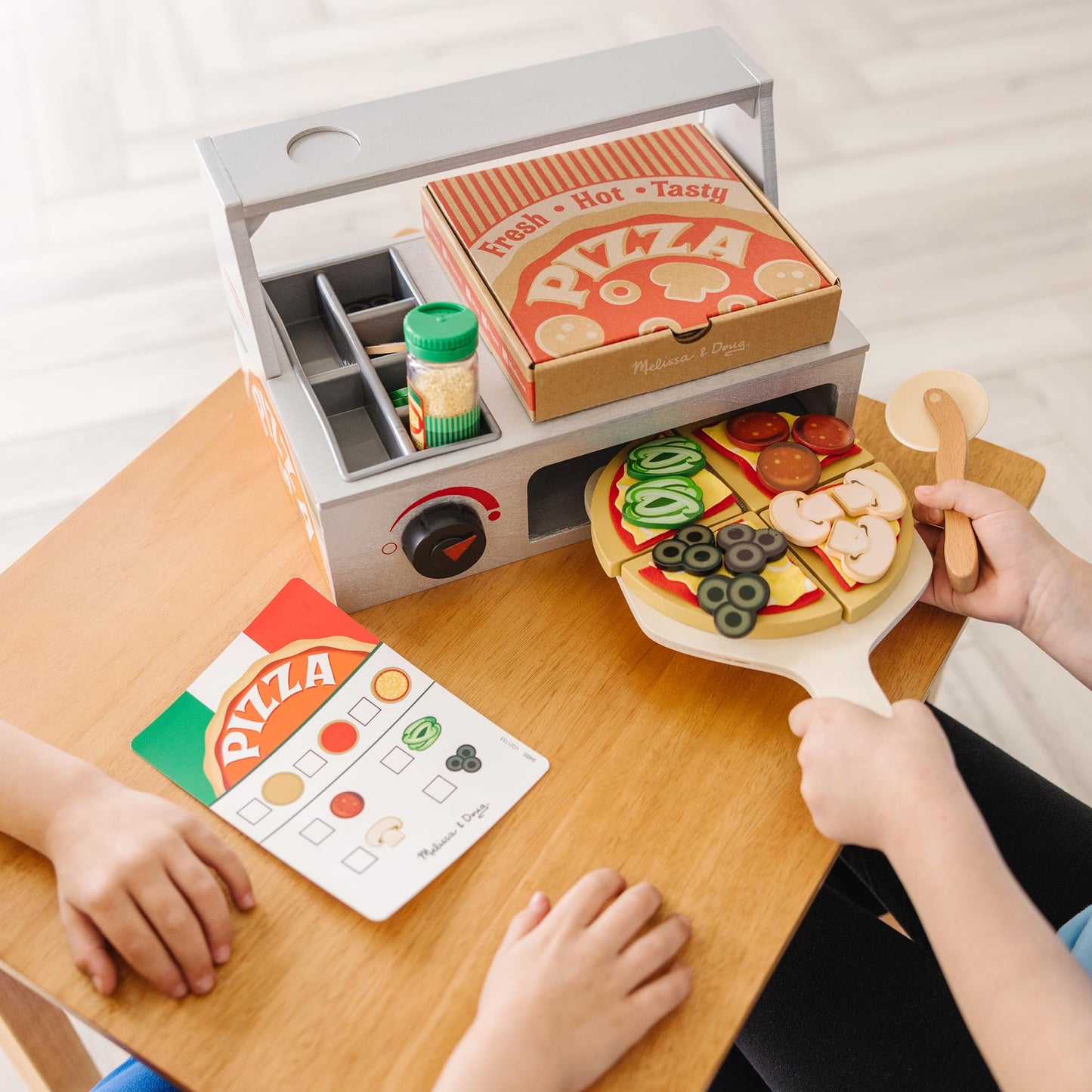 Melissa & Doug Top & Bake Wooden Pizza Counter Play Set — 41 Pcs | FSC-Certified
