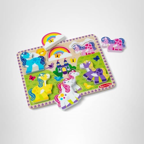 Melissa & Doug Wooden 6-Piece Unicorn & Rainbow Chunky Puzzle – Toddler Puzzle for 2+