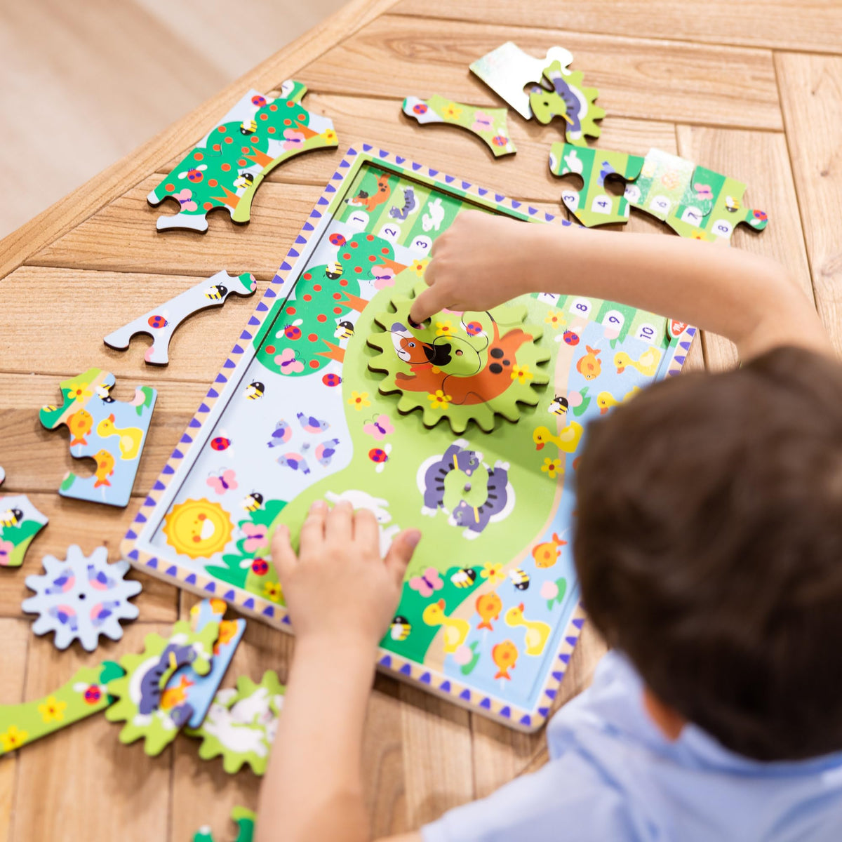 Melissa & Doug Wooden Animal Chase Gear Puzzle — 24-Piece Spinning Jigsaw for Ages 3+