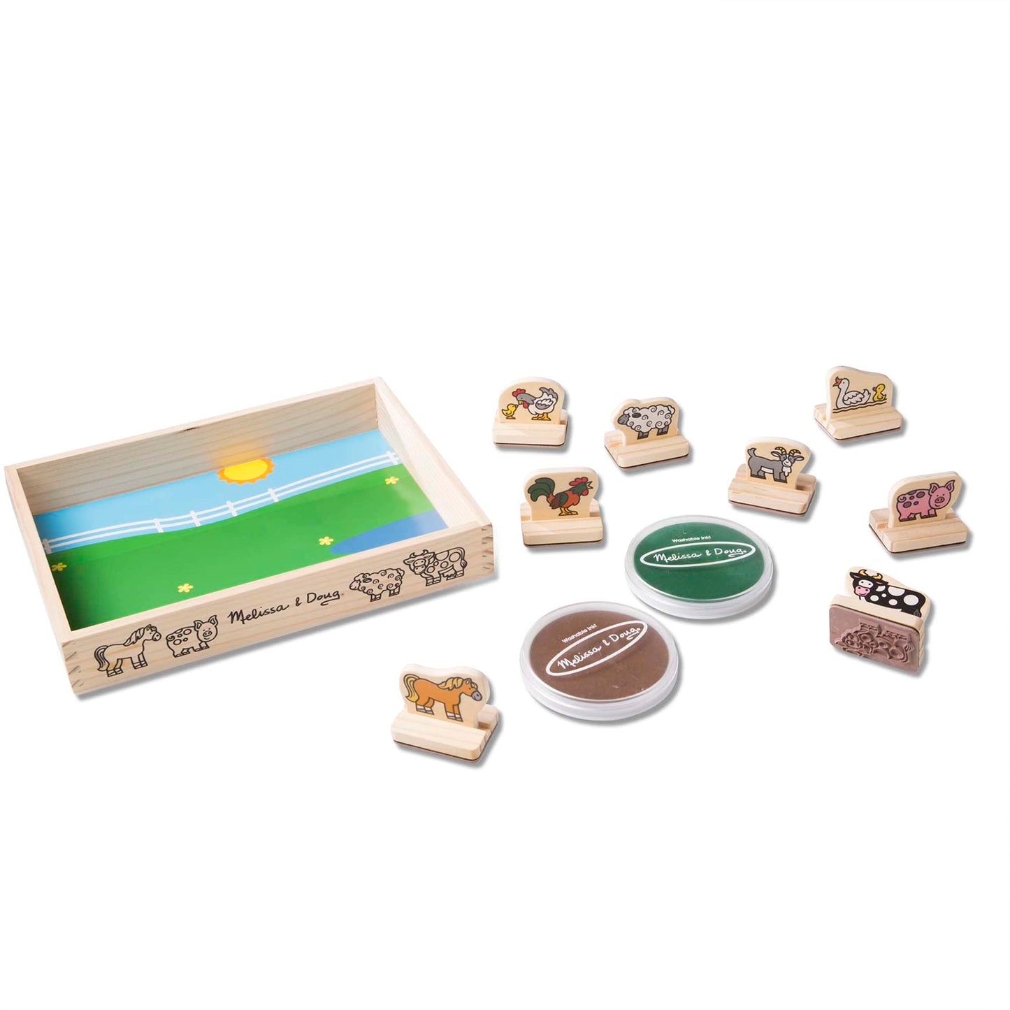 Melissa & Doug My First Wooden Stamp Set - Farm Animals | 8 Stamps + Ink Pads