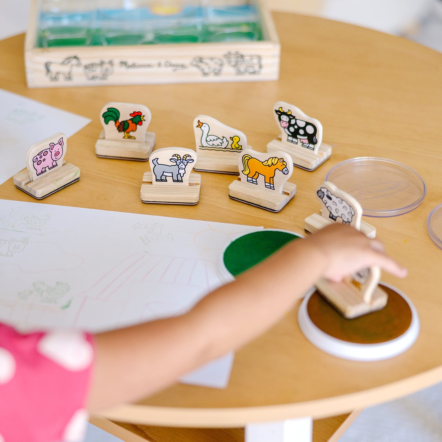 Melissa & Doug My First Wooden Stamp Set - Farm Animals | 8 Stamps + Ink Pads