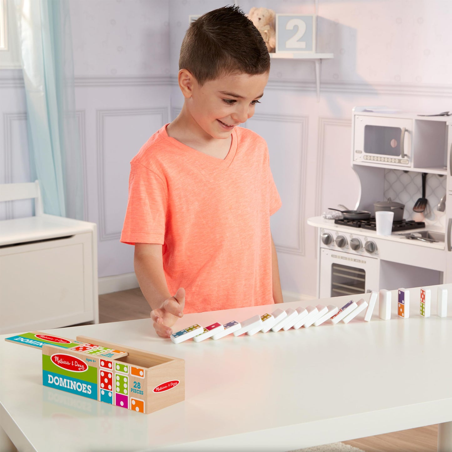 Melissa & Doug Dominoes Tabletop Game – 28 Colorful Tiles in Wooden Storage Box