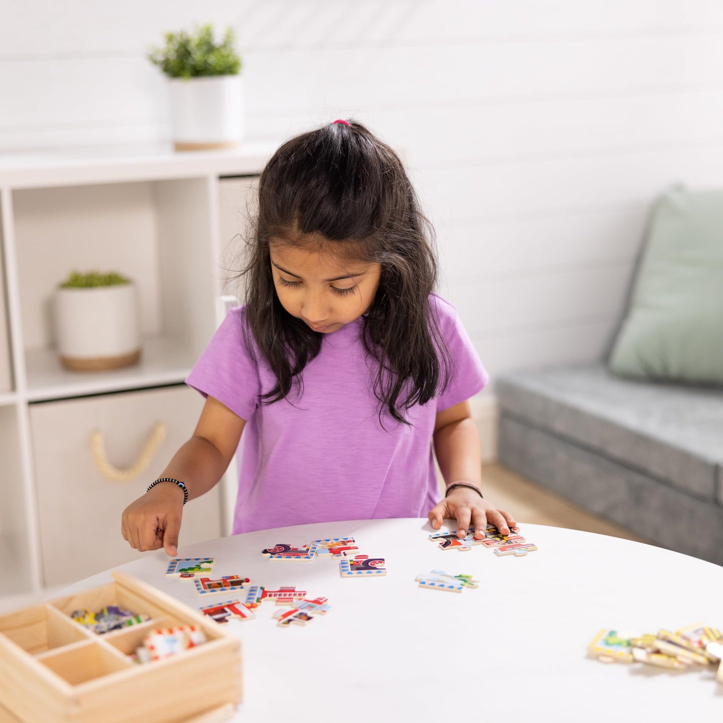 Melissa & Doug 4-in-1 Wooden Vehicle Puzzle Set – 48 Pieces, FSC Certified, Storage Box, Ages 3+