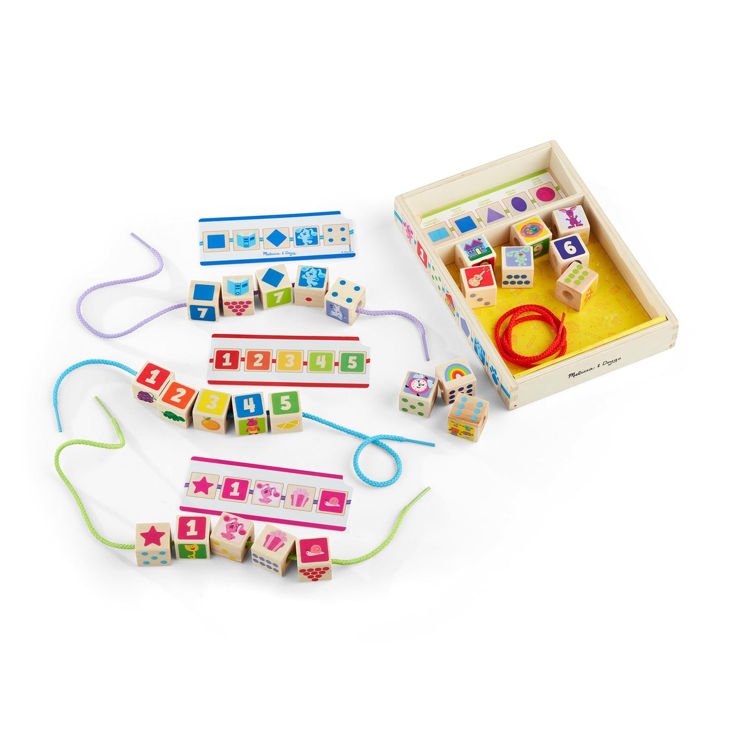 Melissa & Doug Blue's Clues & You! Wooden Lacing Beads – 25 Beads, 4 Cords | FSC Certified
