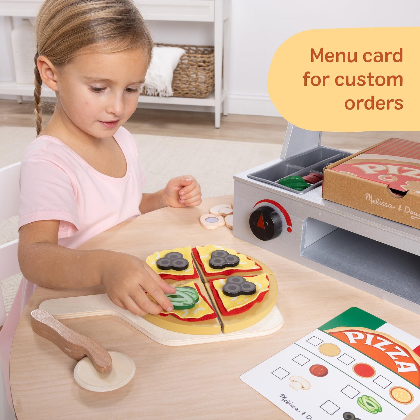 Melissa & Doug Top & Bake Wooden Pizza Counter Play Set — 41 Pcs | FSC-Certified