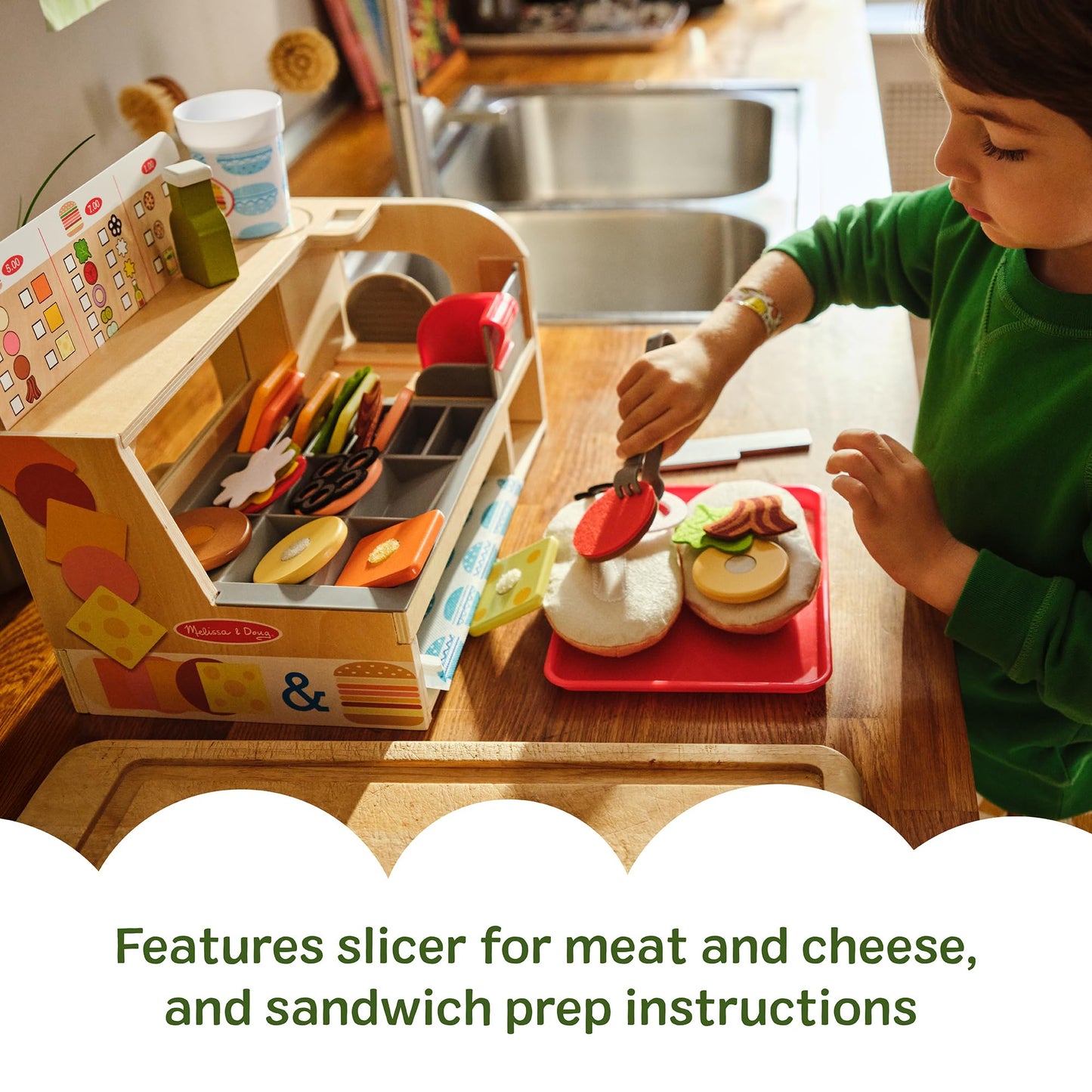 Melissa & Doug Slice-Stack-Serve Wooden Sandwich Counter | Pretend Play Kitchen