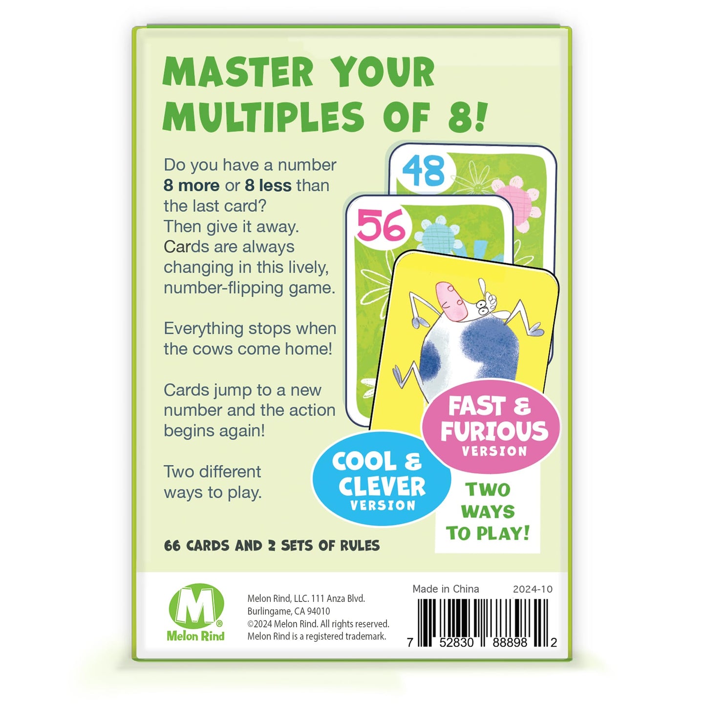 Melon Rind Jump 8: Fun Multiples of 8 Math Card Game for Kids 8+