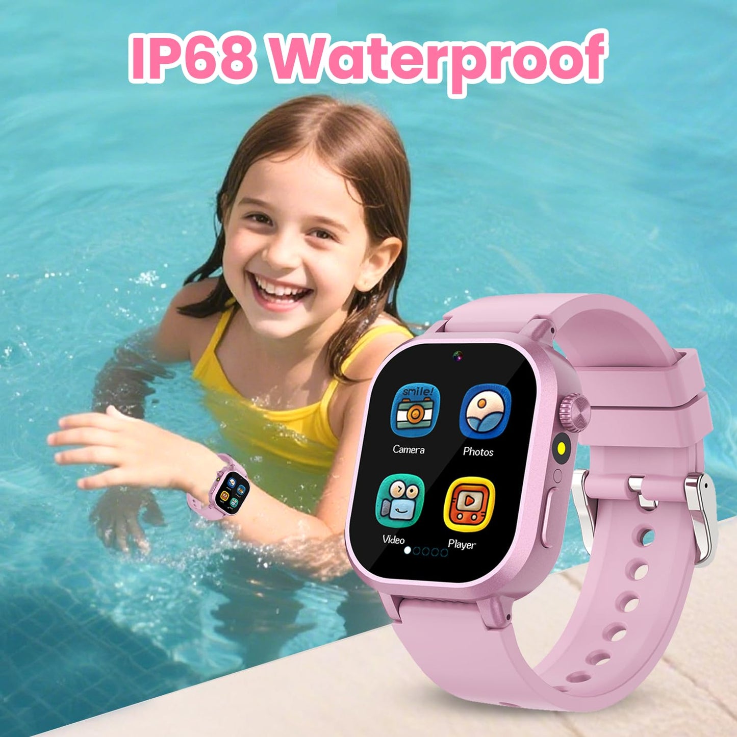 Melontti Waterproof Kids Smart Watch – 39 Games, HD Camera, Habit Tracking (Pink)
