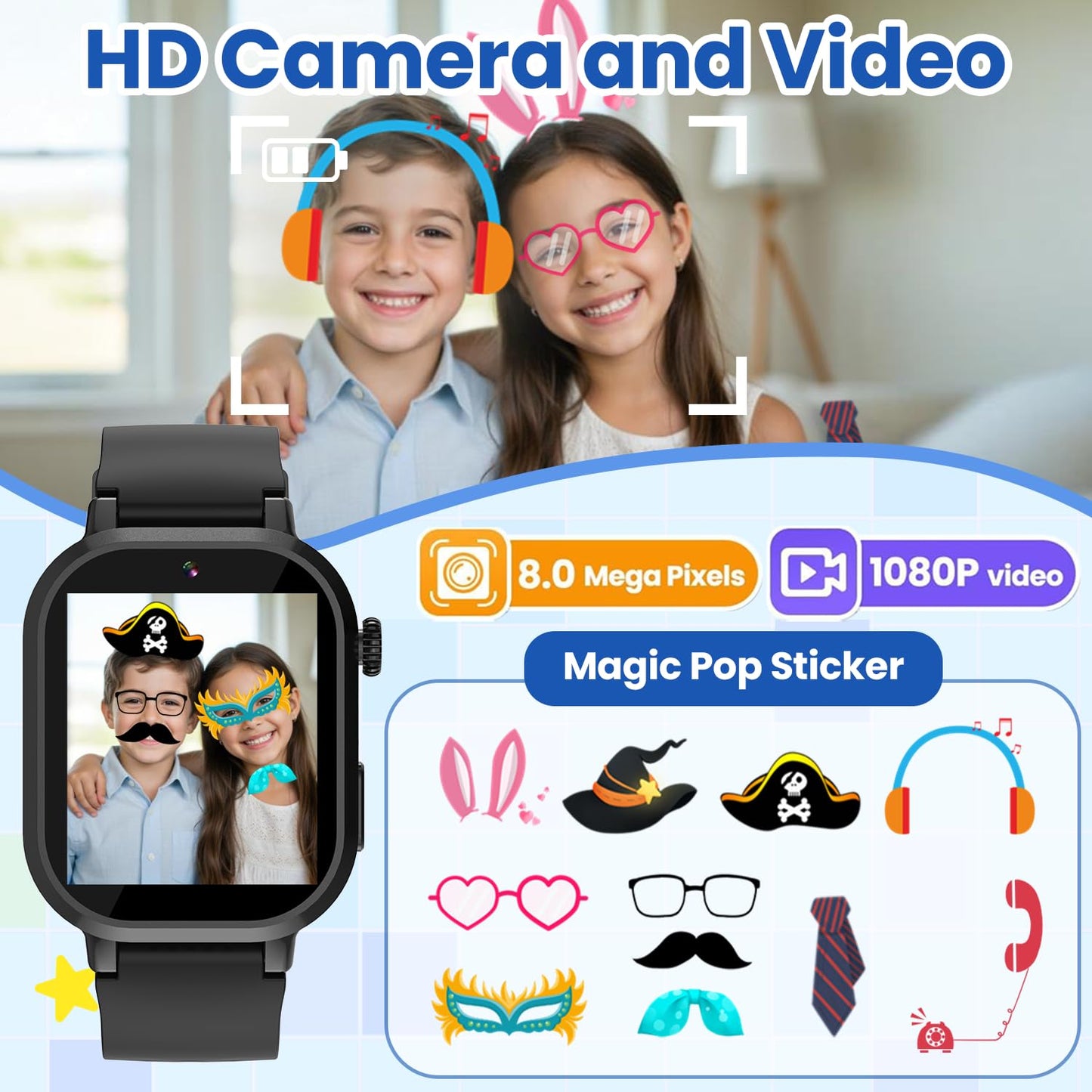 Melontti Waterproof Kids Smart Watch – 39 Games, HD Camera, Habit Tracking