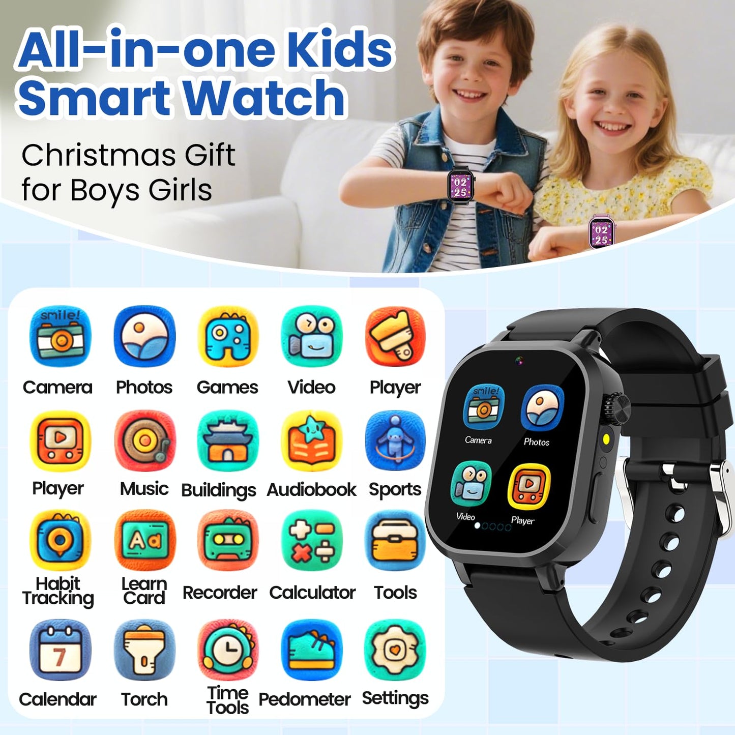 Melontti Waterproof Kids Smart Watch – 39 Games, HD Camera, Habit Tracking