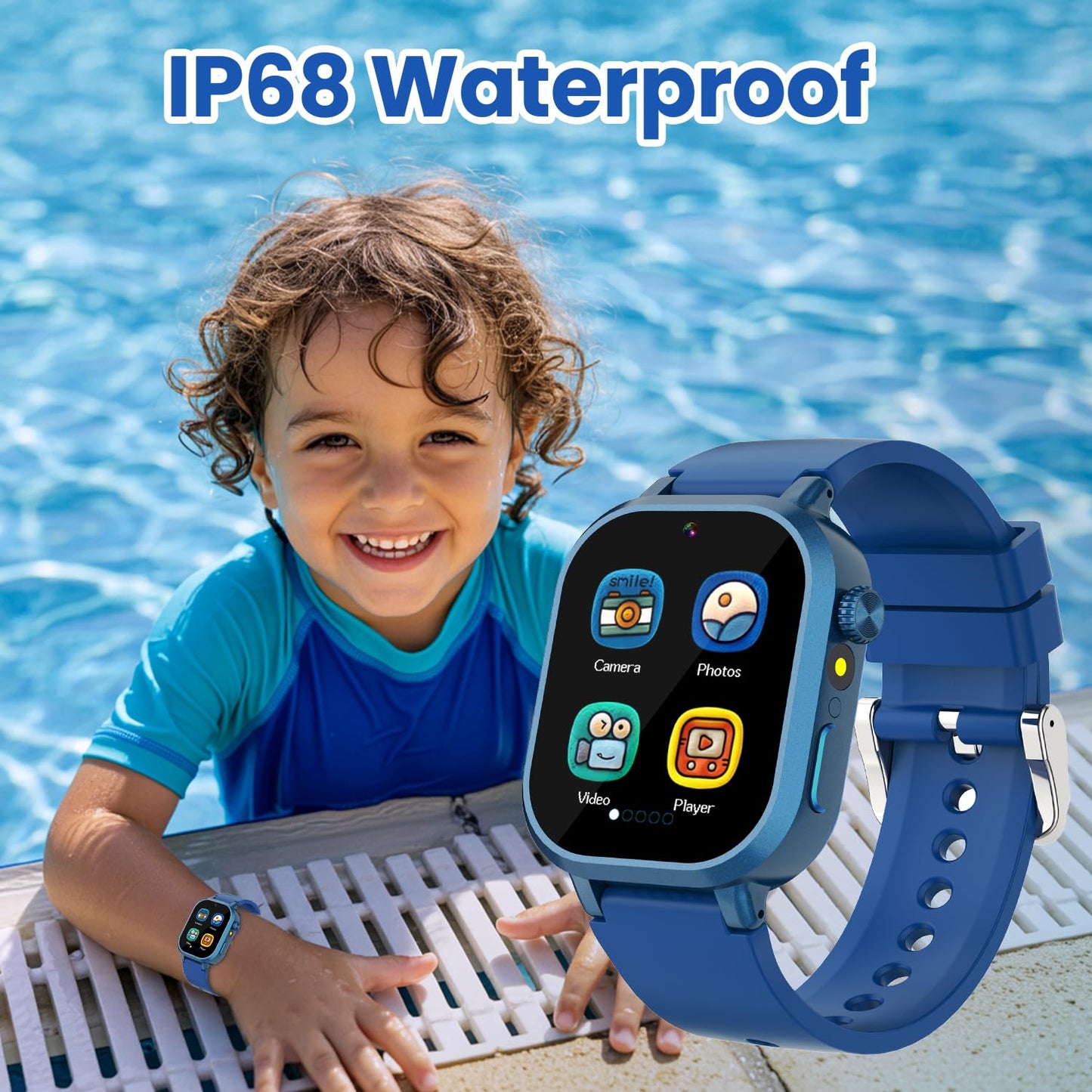 Melontti Waterproof Kids Smart Watch – 39 Games, HD Camera & Pedometer (Blue)