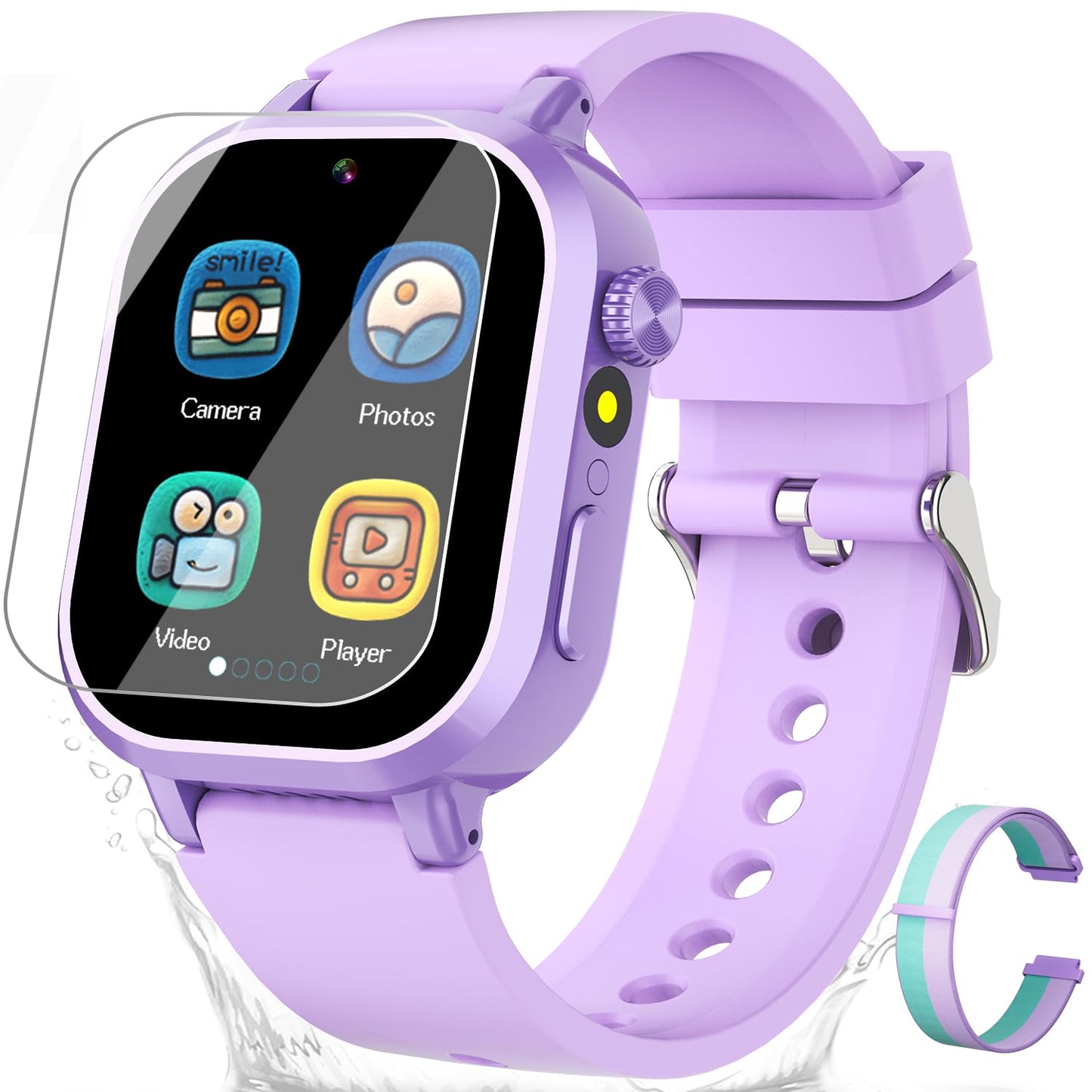 Melontti Waterproof Kids Smart Watch – 39 Games, HD Camera, Habit Tracking | Ages 5-12 (Purple)