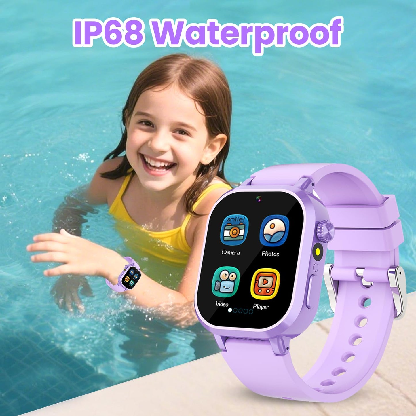 Melontti Waterproof Kids Smart Watch – 39 Games, HD Camera, Habit Tracking | Ages 5-12 (Purple)
