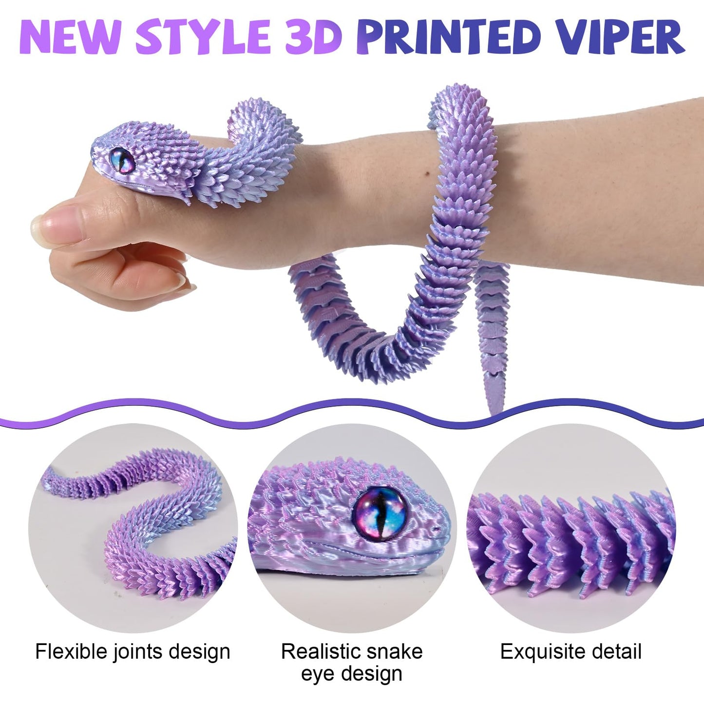 Memogizz 20-Inch 3D Printed Snake – Year of the Snake 2025 | Executive Desk Toy & Fidget Gift (Green-Blue)