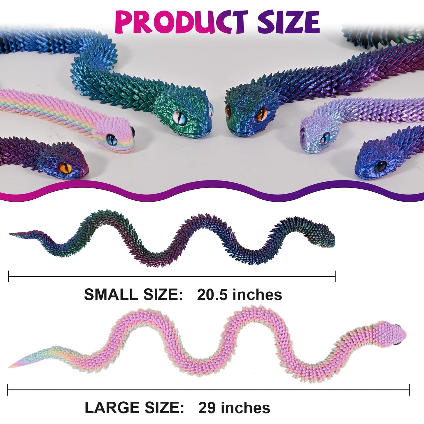 Memogizz 20-Inch 3D Printed Snake – Year of the Snake 2025 | Executive Desk Toy & Fidget Gift (Green-Blue)