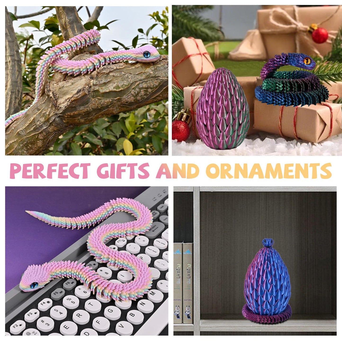 Memogizz 20-Inch 3D Printed Snake – Year of the Snake 2025 | Executive Desk Toy & Fidget Gift (Green-Blue)
