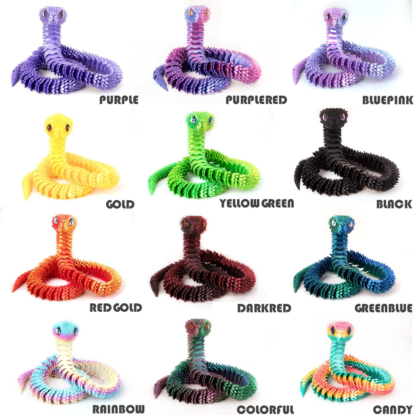 Memogizz 20-Inch 3D Printed Snake – Year of the Snake 2025 | Executive Desk Toy & Fidget Gift (Green-Blue)