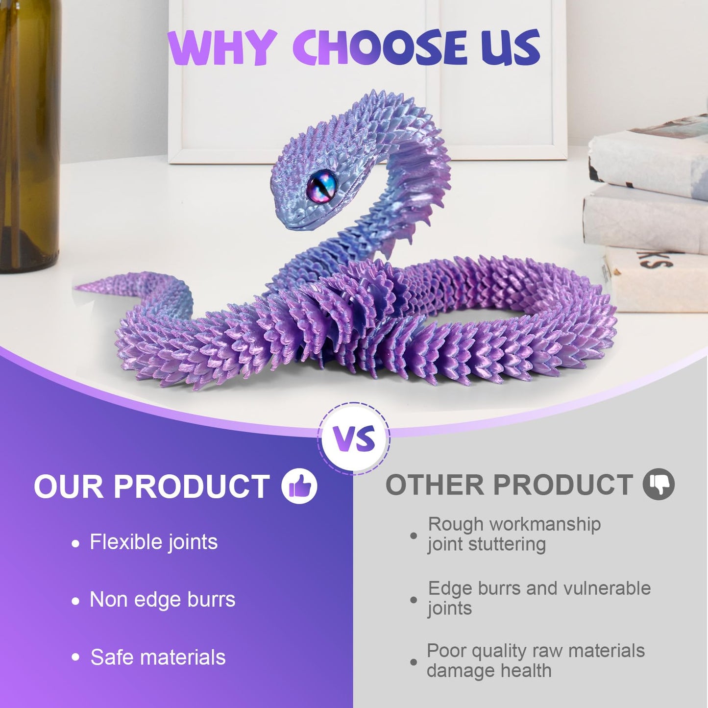 Memogizz 20-Inch 3D Printed Snake – Year of the Snake 2025 | Executive Desk Toy & Fidget Gift (Green-Blue)