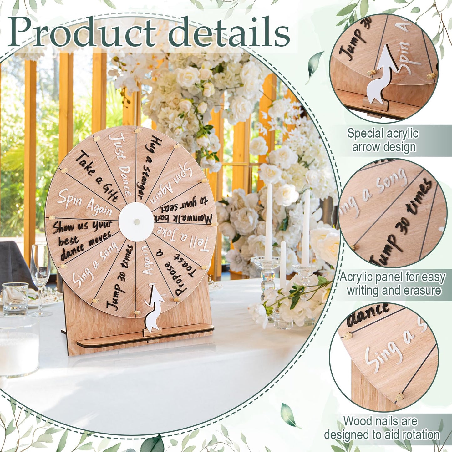Memorywuu 11.4-Inch Spinning Wheel – Erasable Raffle Spin The Wheel Game with Stand and Arrow (Wood Color)