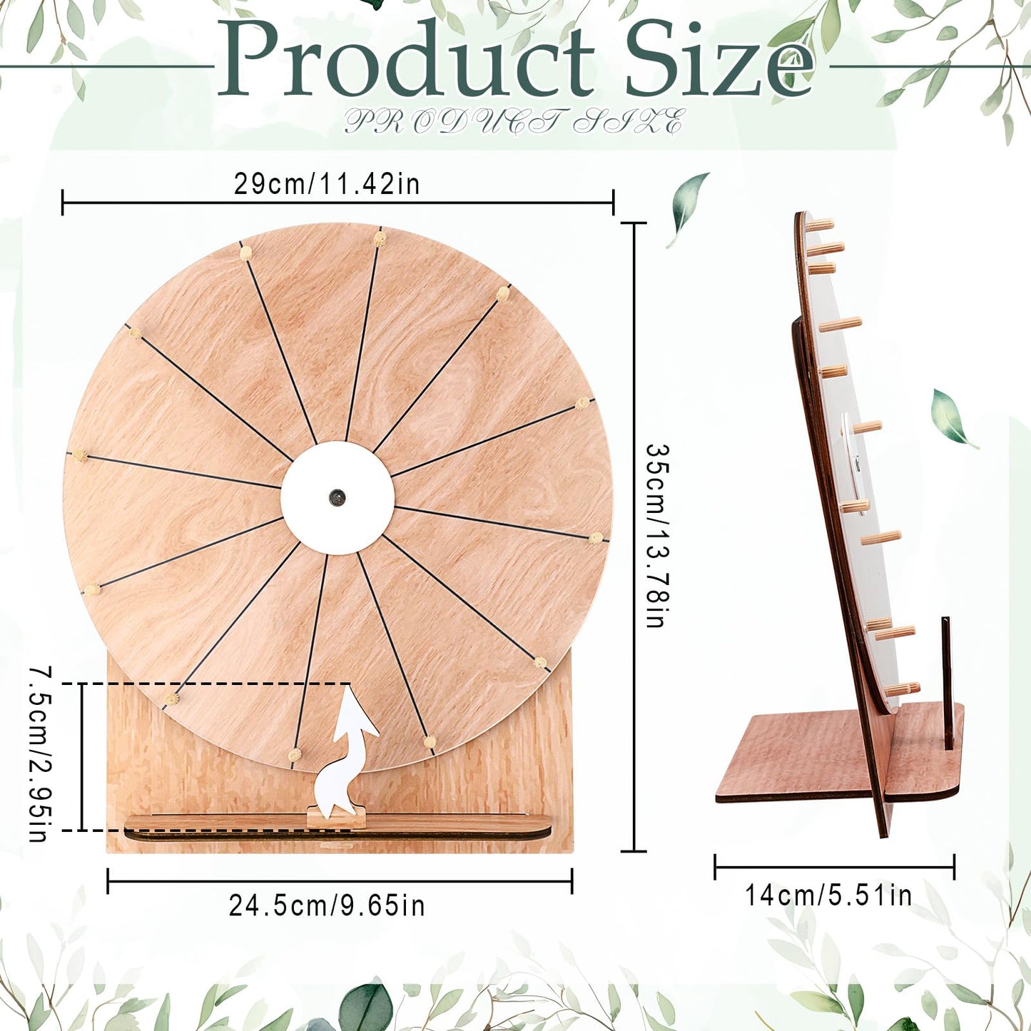 Memorywuu 11.4-Inch Spinning Wheel – Erasable Raffle Spin The Wheel Game with Stand and Arrow (Wood Color)