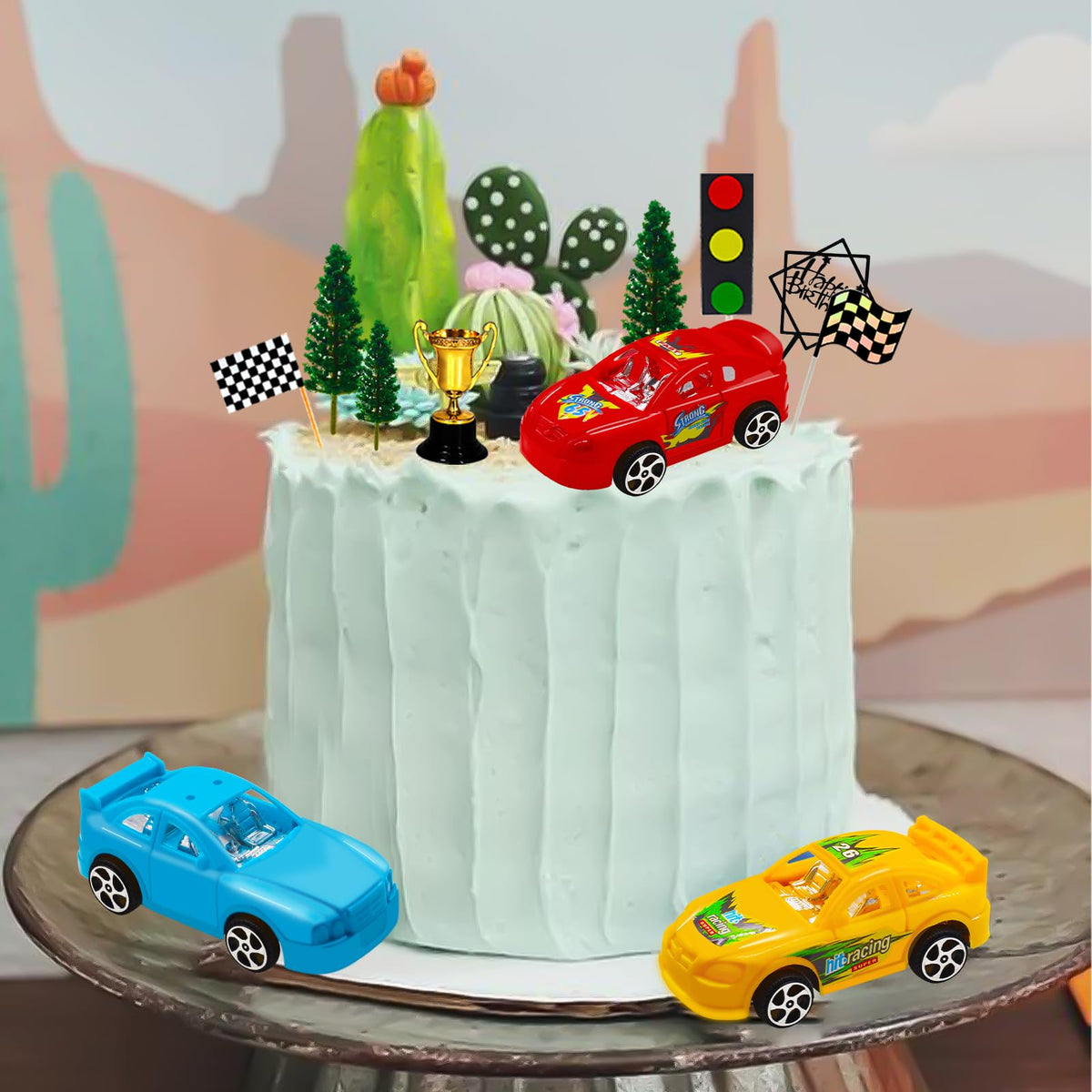 MEMOVAN Racing Car Cake Decorations – 38pcs Birthday Topper Set