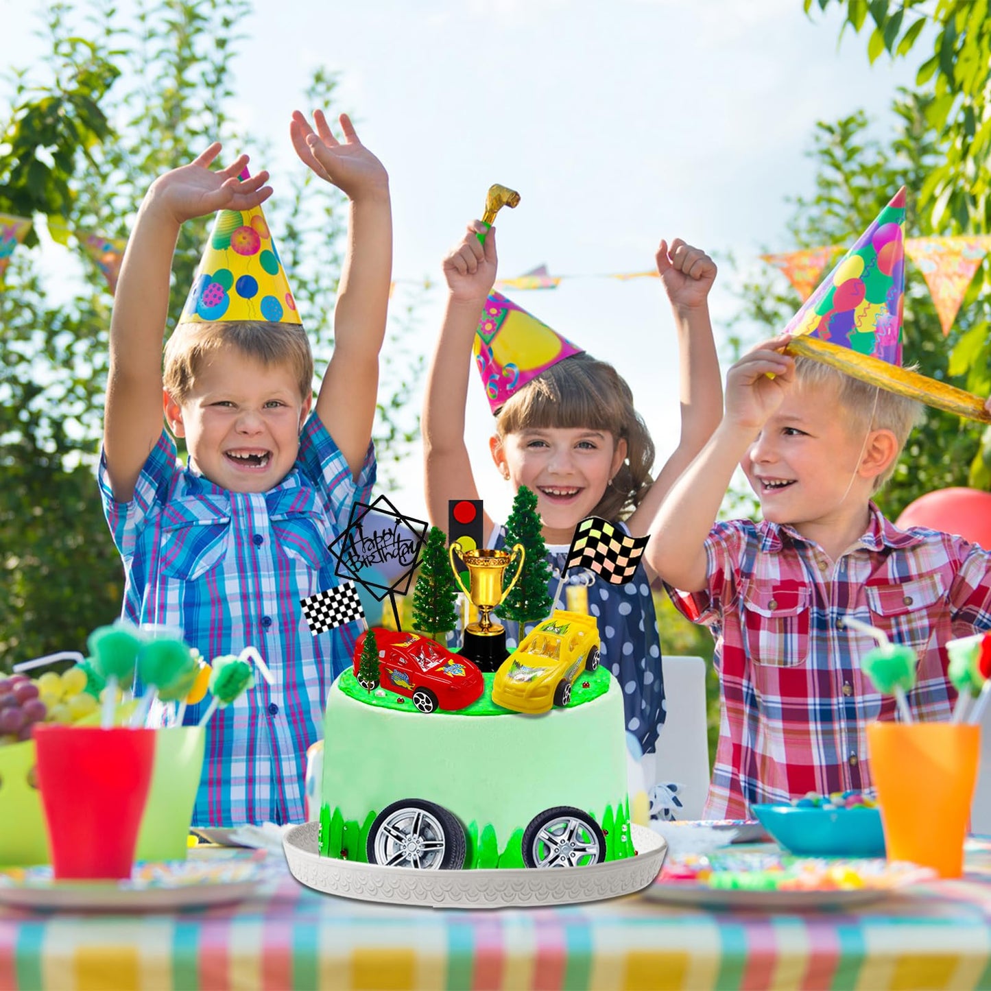 MEMOVAN Racing Car Cake Decorations – 38pcs Birthday Topper Set