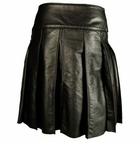 Men Black Cowhide Leather kilt Utility
