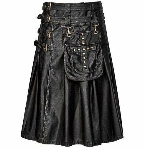 Men Gothic Black Cowhide Leather kilt Utility Larp Kilt LGBTQ Pride Walk