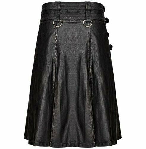 Men Gothic Black Cowhide Leather kilt Utility Larp Kilt LGBTQ Pride Walk