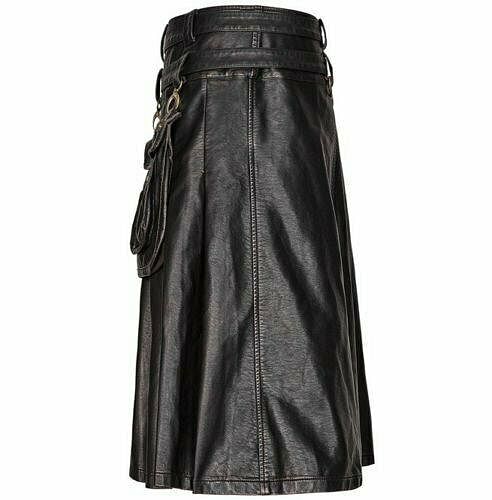 Men Gothic Black Cowhide Leather kilt Utility Larp Kilt LGBTQ Pride Walk