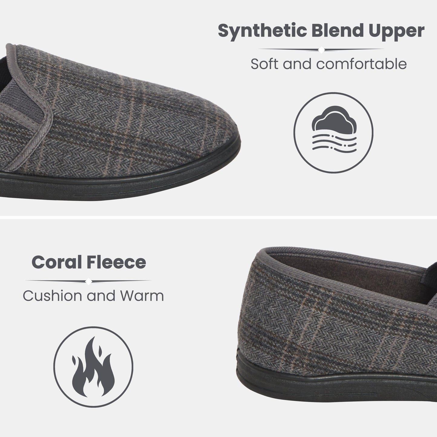 Sock Stack Men's Checked Slippers Memory Foam Cushioned Soft Lining Warm Thermal Slip-On
