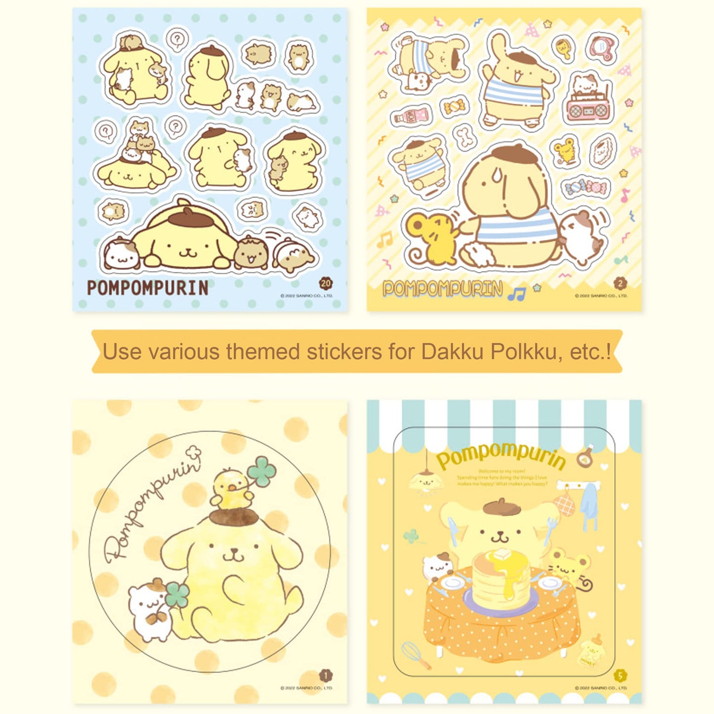 MENBLY Pompompurin Sticker Minibook – 24 Unique Stickers, 9.5 x 10.5 cm | Scrapbooking & Decor