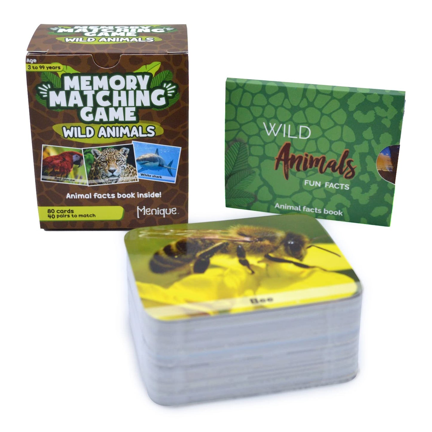 Menique Wild Animals Memory Matching Game – 80 Cards, Real Photos, Educational Booklet