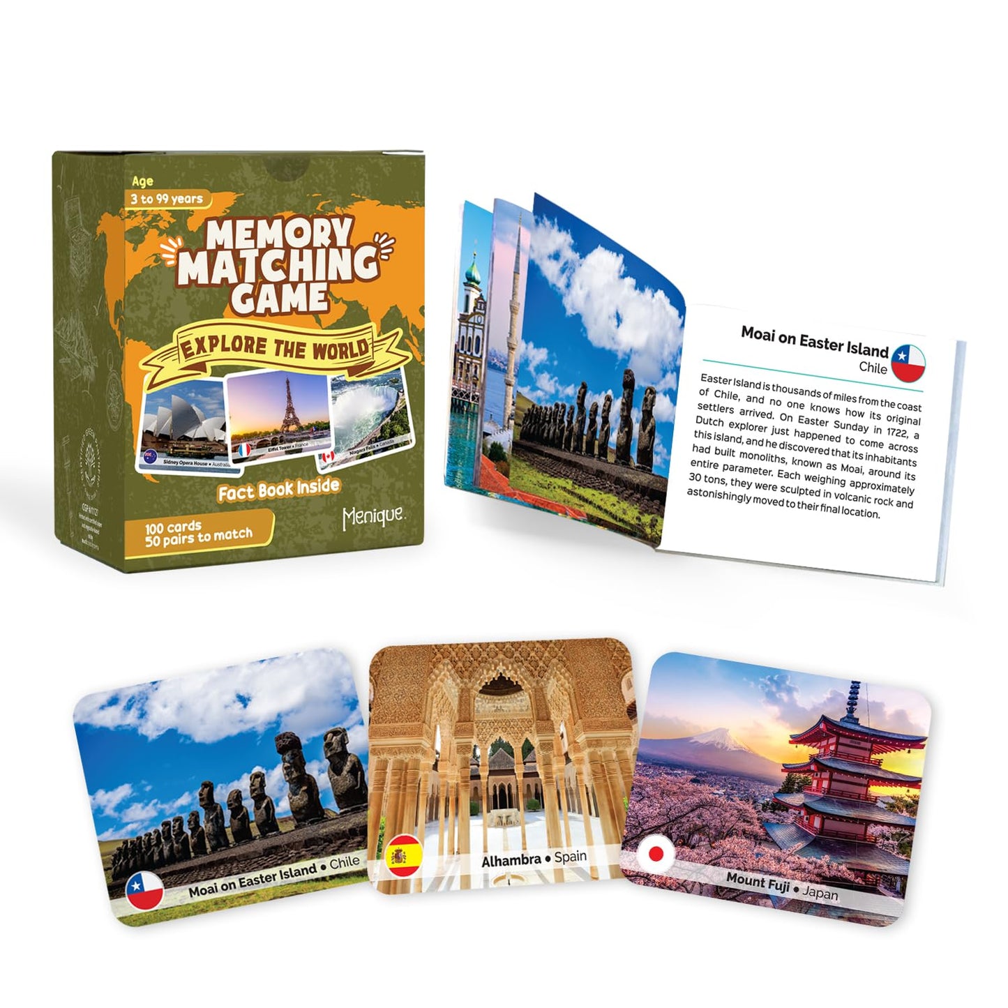 Menique Explore The World Memory Matching Game – 100 Cards, 50 Landmark Pairs